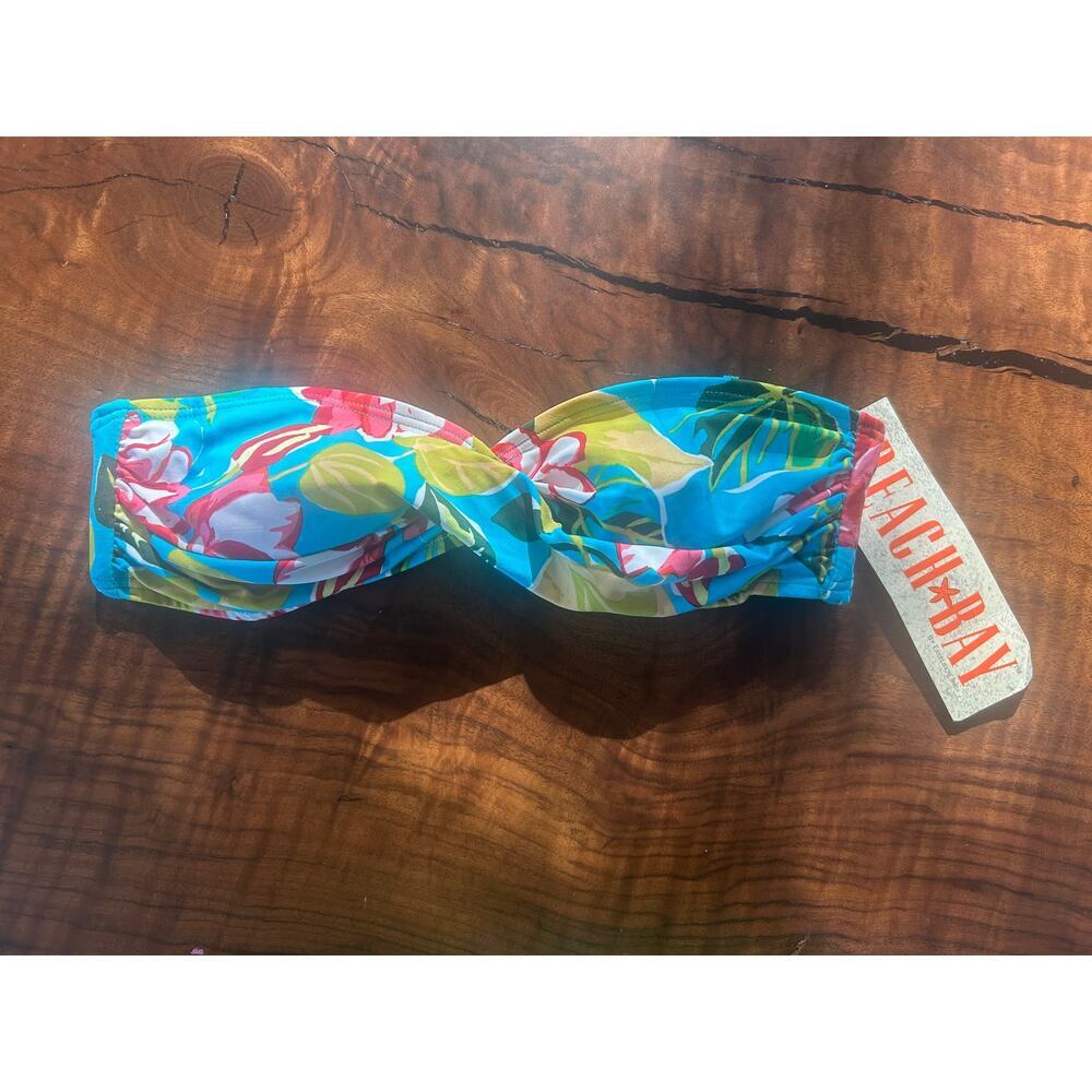 Vintage 90s NWT Beach Bay Twist Bandeau Bikini Top 8 Medium Tropical Floral